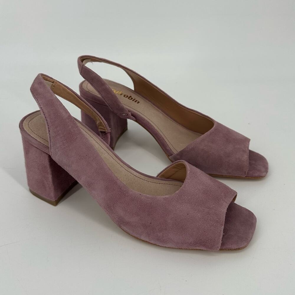 Anthropologie Farylrobin Purple Suede Leather Slingback Pumps Heels Womens 7.5